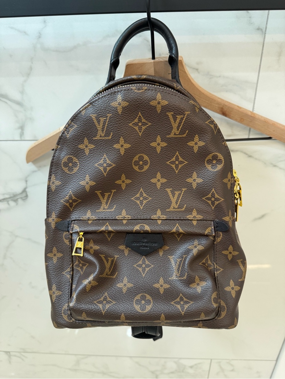 LV Brown Monogram Mini Backpack Gold Hardware Black Trim